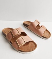 New Look Pink Double Buckle Strap Footbed Sliders